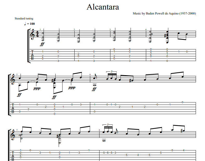 Baden Powell - Alcantara sheet music for guitar TAB