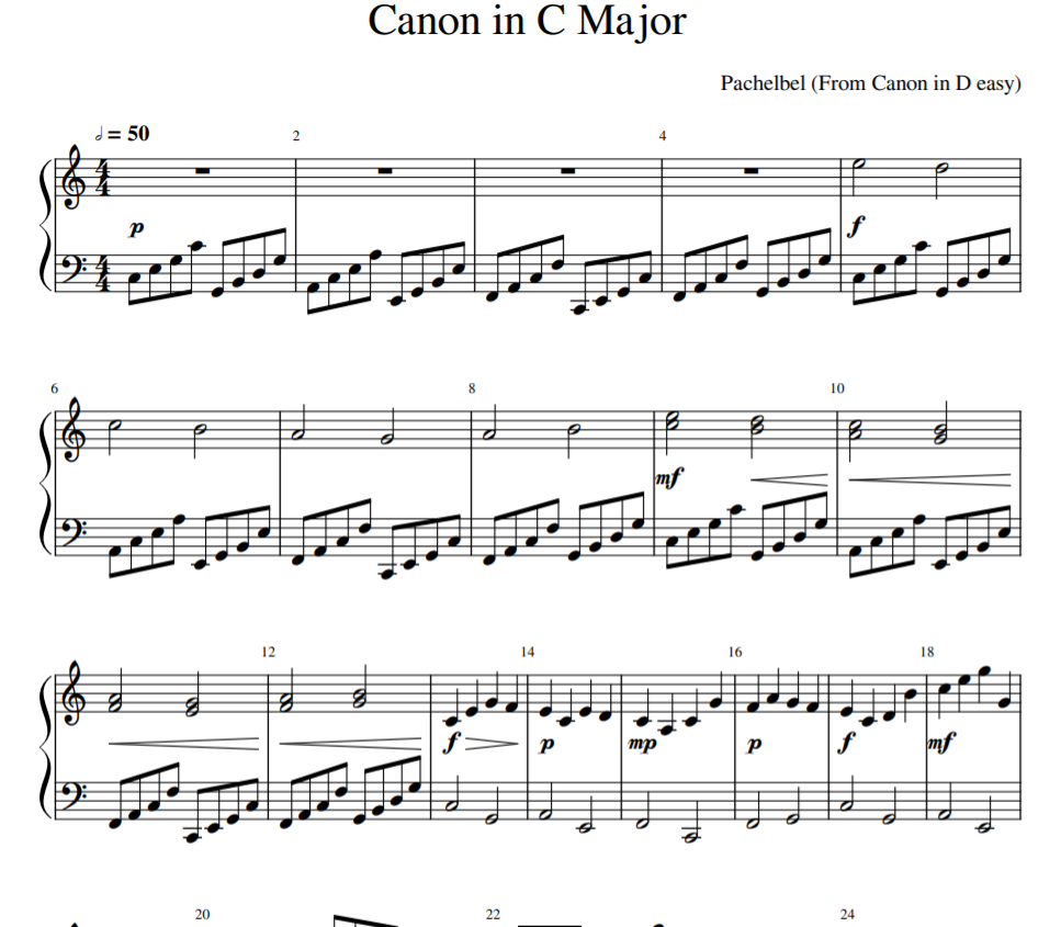 Canon C Major Piano Easy