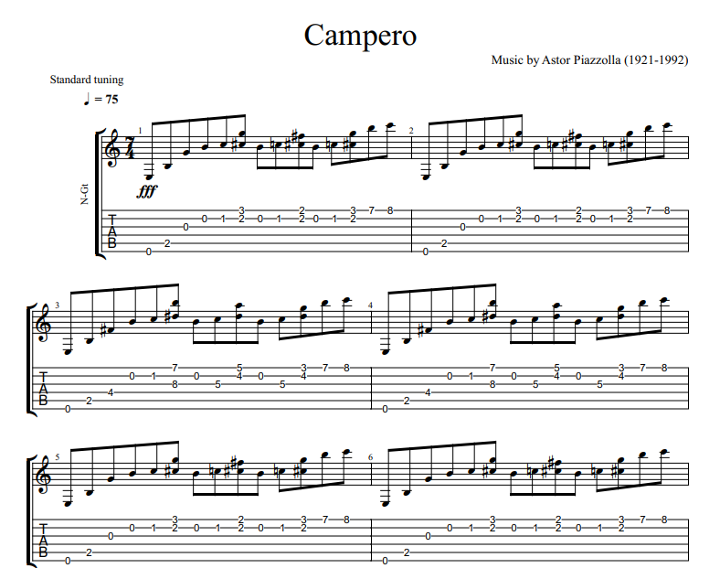 Astor Piazzolla - Campero sheet music for guitar