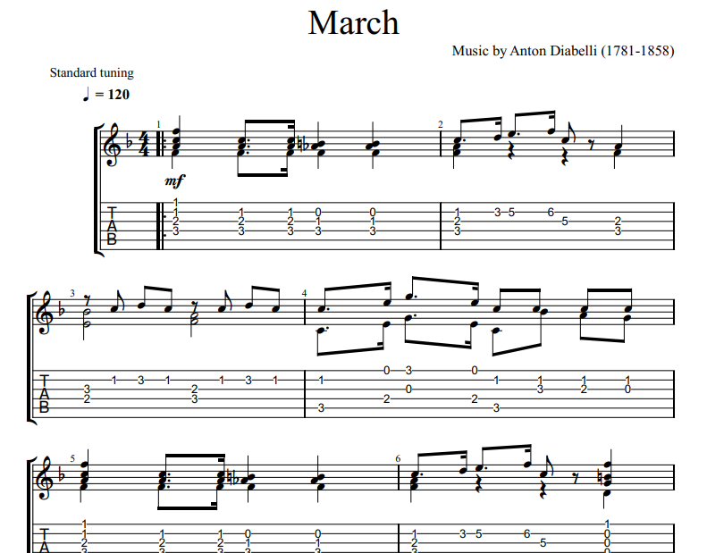 Anton Diabelli - March sheet music for guitar tab