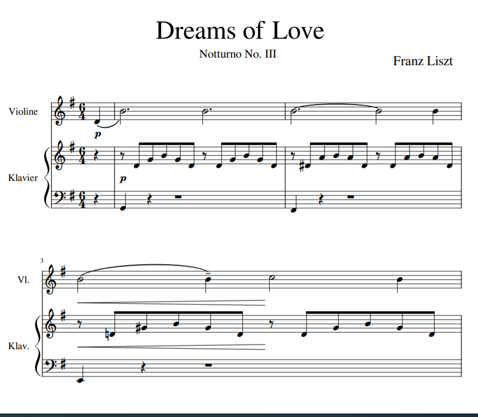 Dreams of Love Notturno No. III of violin