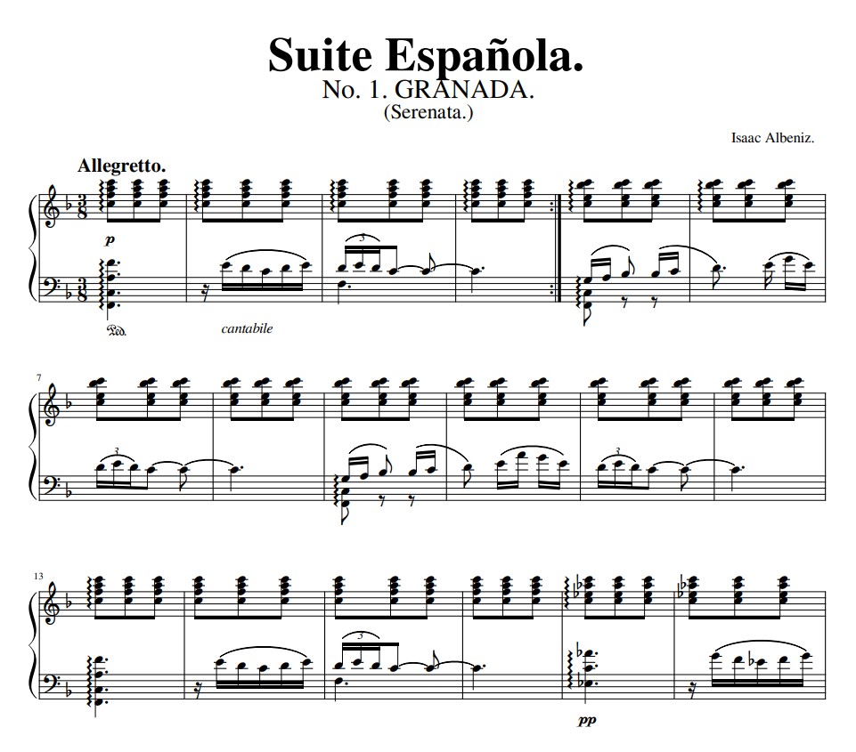 Isaac Albeniz - Suite Española No. 1. Granada for Piano