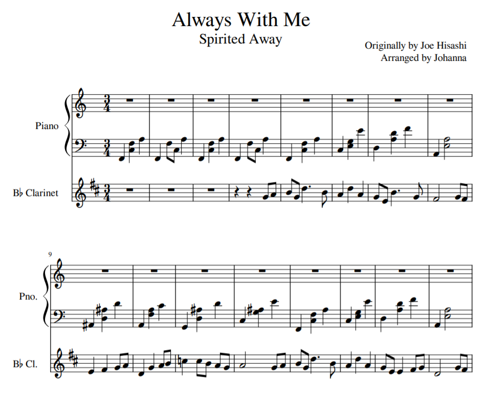 Always With Me-Clarinet, piano