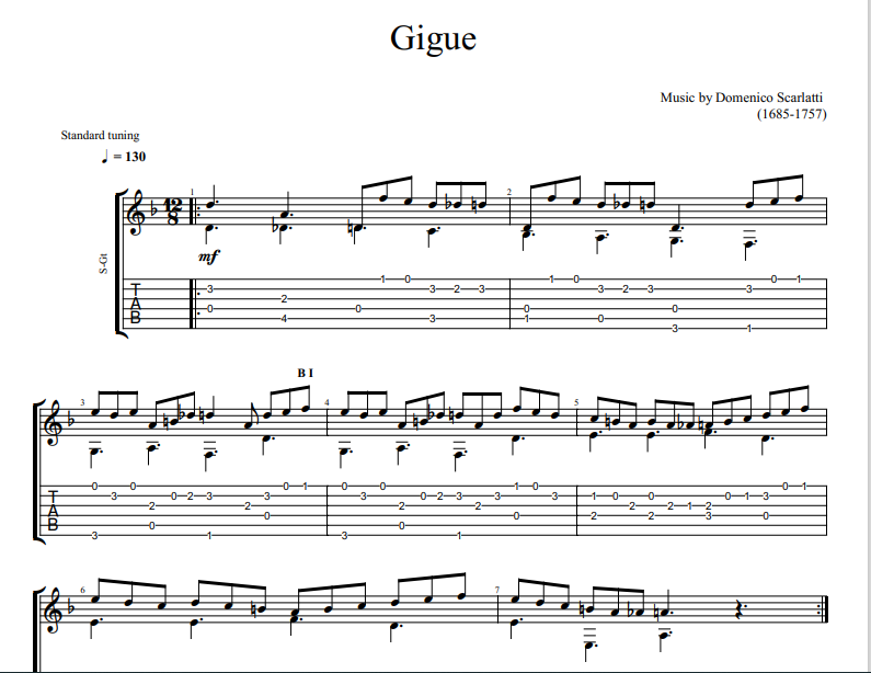 Domenico Scarlatti - Gigue sheet music for guitar