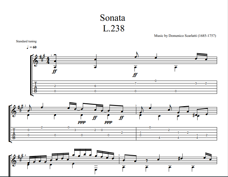 Domenico Scarlatti - Sonata L.238 sheet music for guitar