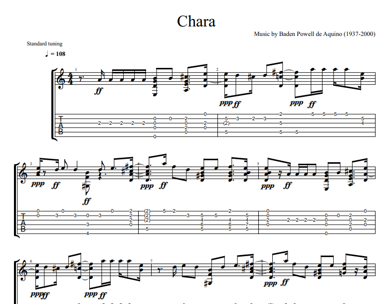 Baden Powell - Chara sheet music for guitar TAB