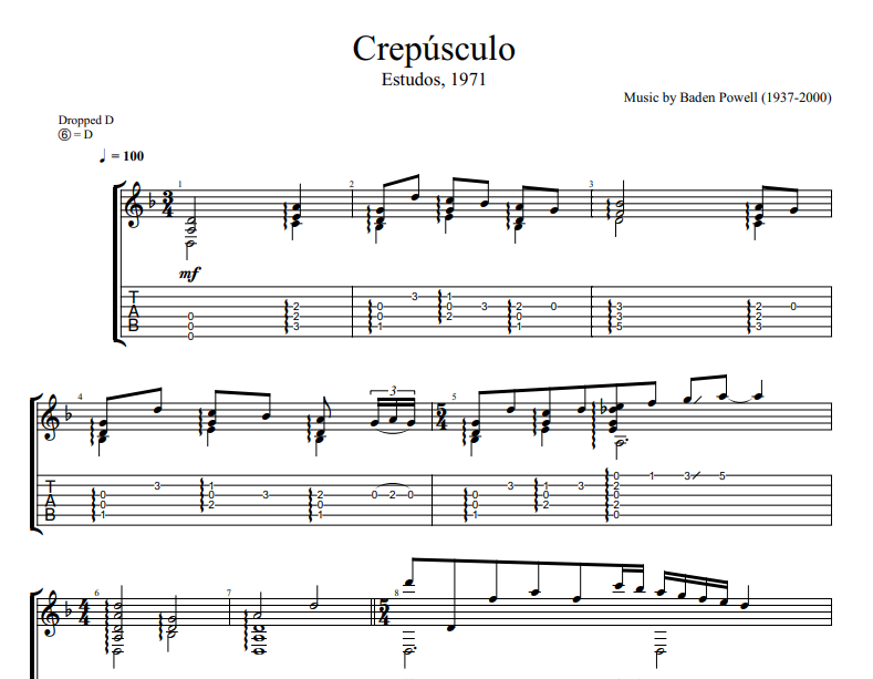 Baden Powell - Crepúsculo sheet music for guitar TAB