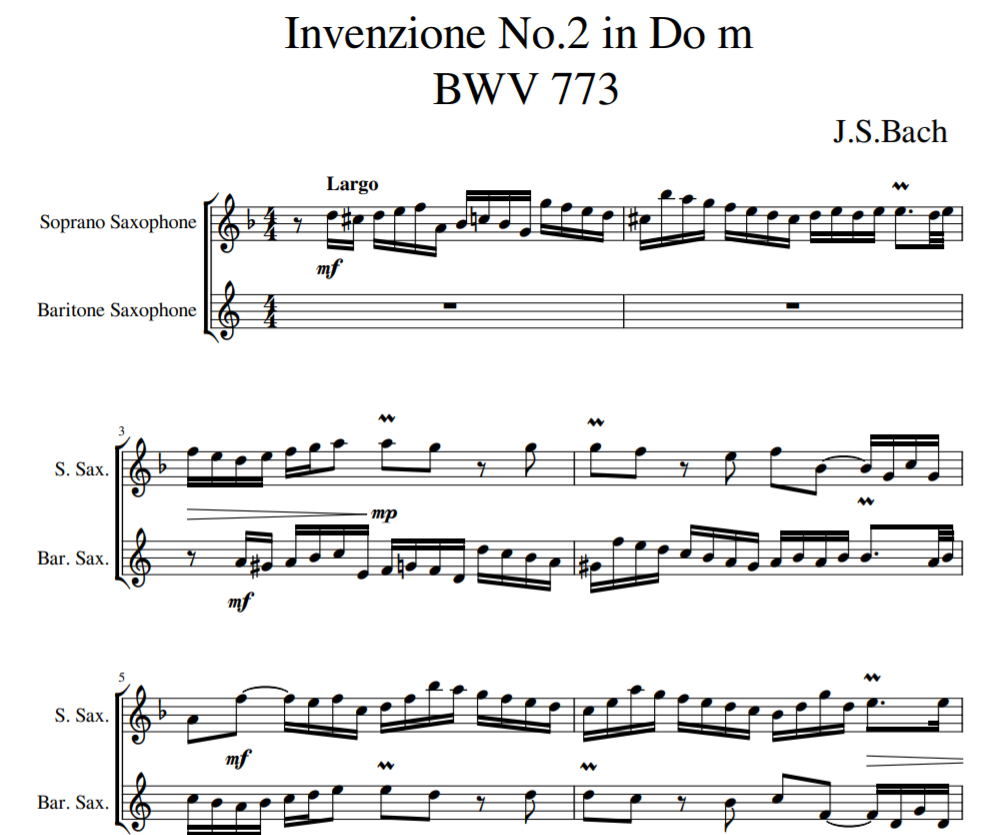 Johann Sebastian Bach - Invenzione No.2 in Do m BWV 773 for Saxophone