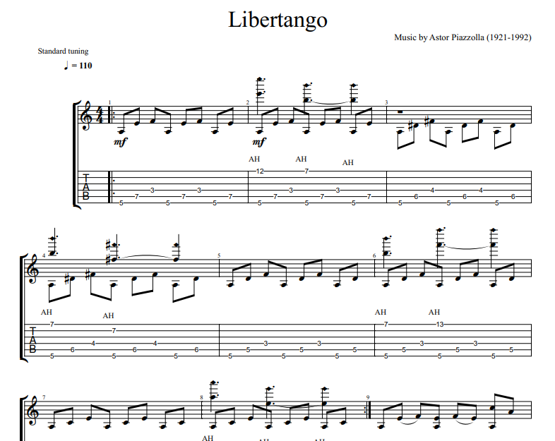 Astor Piazzolla - Libertango sheet music for guitar