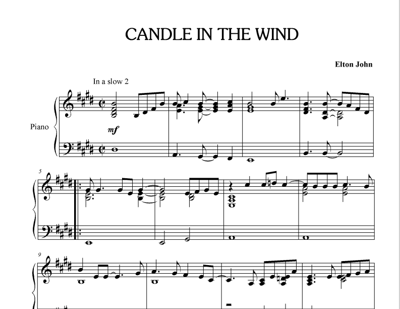 Elton John - Candle in the wind for piano solo