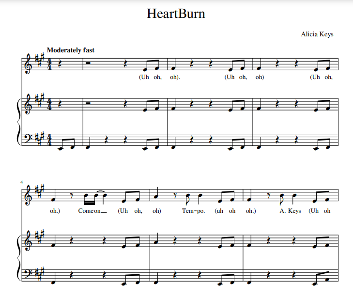 Alicia Keys - HeartBurn sheet music for piano and vocal