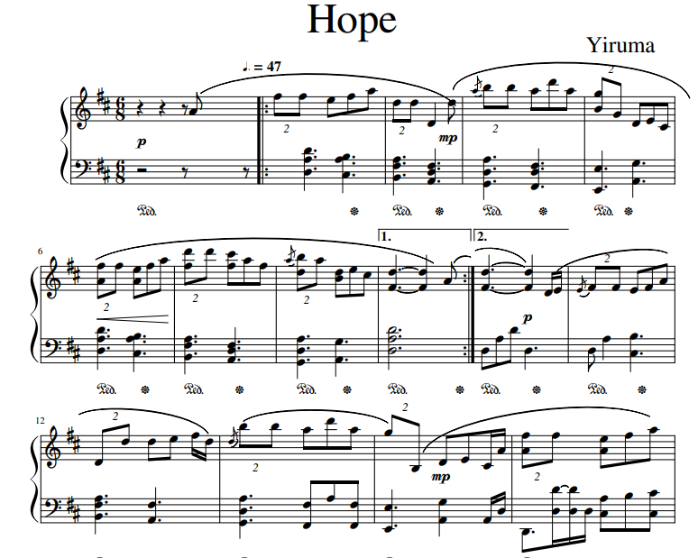 Yiruma - Hope sheet music for piano