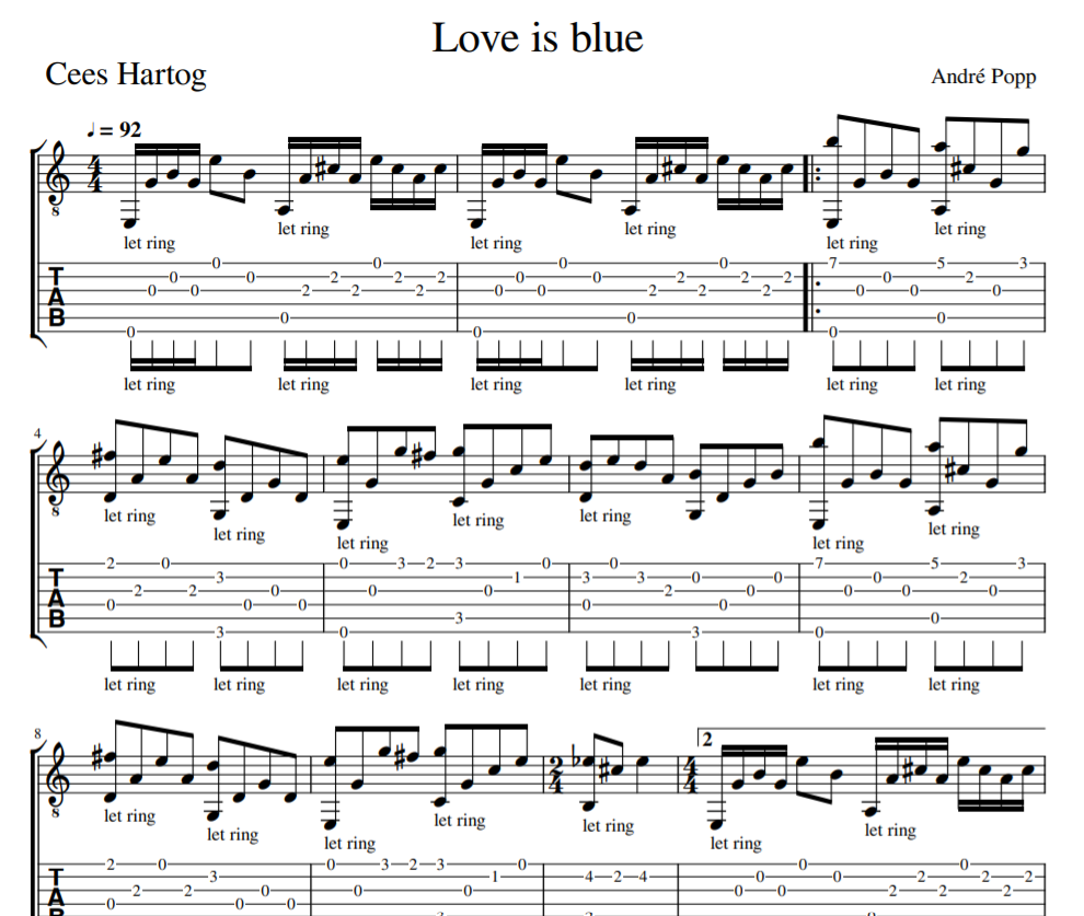 André Popp - Love is blue for guitar tab