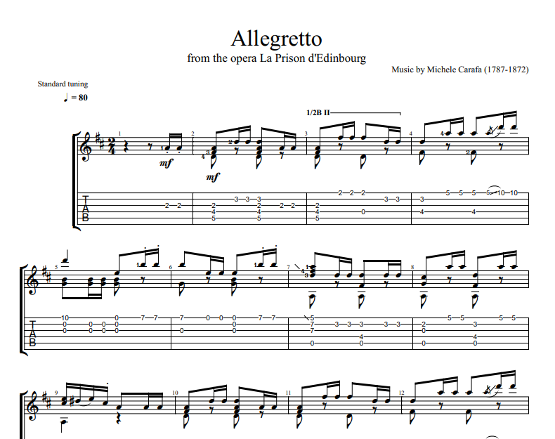 Michele Carafa - Allegretto sheet music for guitar