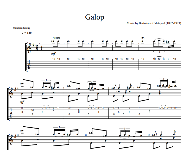 Bartolome Calatayud - Galop sheet music for guitar TAB