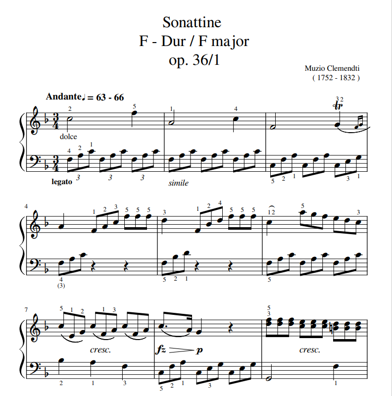 Muzio Clemendti - Sonattine F - Dur / F major op. 36/1 sheet music for piano