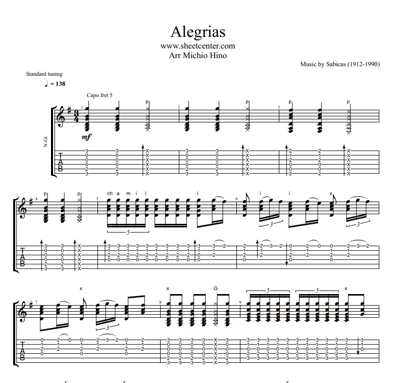 Sabicas - Alegrias sheet music for guitar Tab