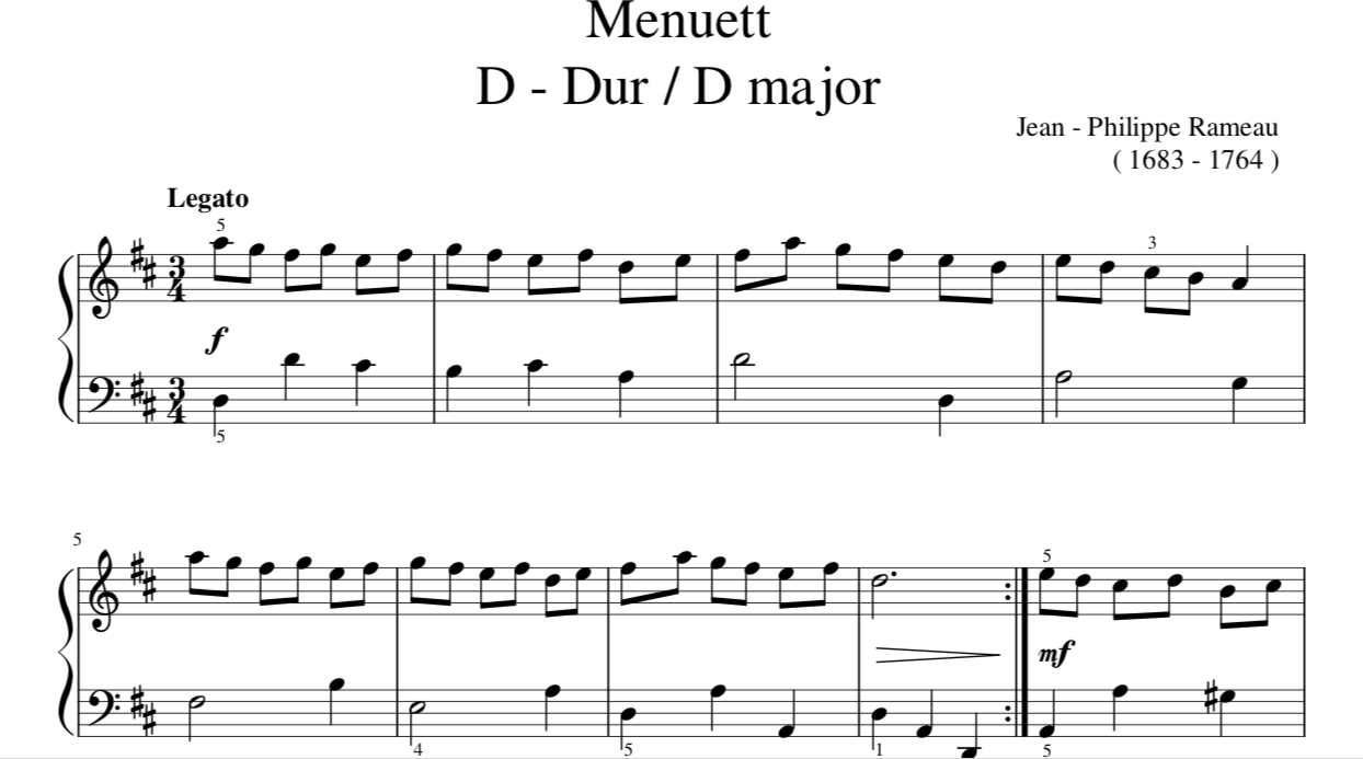 Menuett  Dur / D major  sheet music for piano